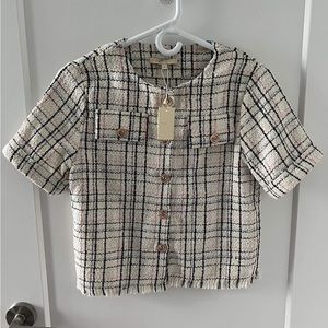 NWT Maje Tweed Short Sleeve Button Up